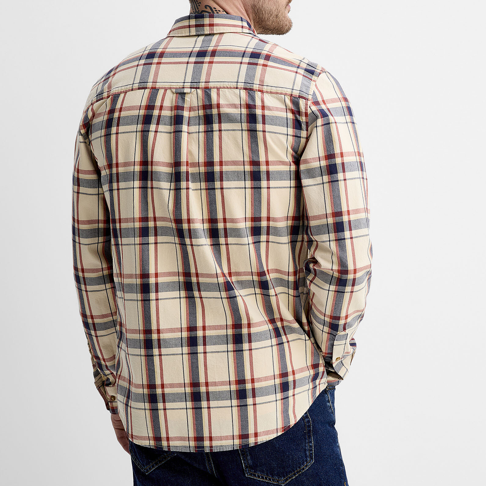 Men's Classic Casual Cotton Blend Check Lapel Long Sleeve Shirt MTA1800G2K