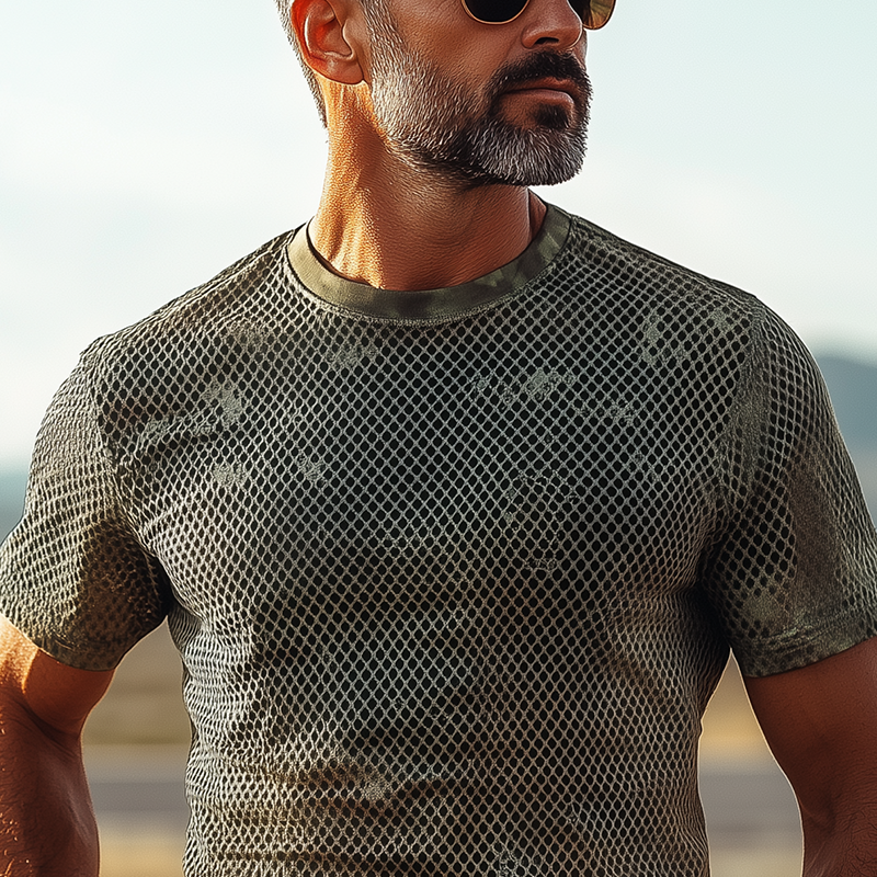 Men's Classic Retro American Western Camouflage Mesh Fabric Slim Short-sleeved T-shirt MTA0506F9K