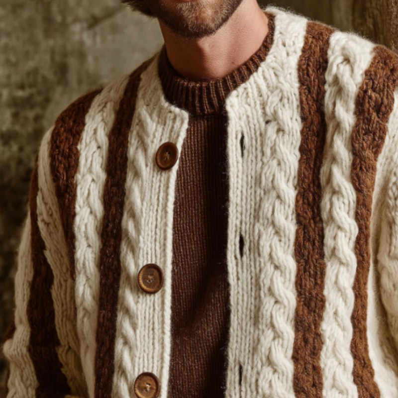 Men's Retro Casual Striped Color Block Knit Button Cardigan MTA1053K9TO