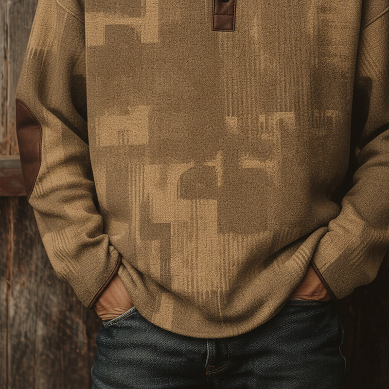 Men's Winter Fashion Polyester-blend PU-paneled Thermal Henley Collar Sweatshirt MTA2661I2P