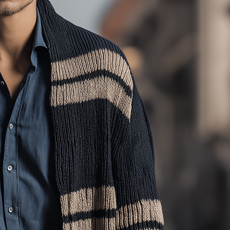 Men's Winter Fashion Striped Knitted Tassel Shawl Cardigan MTA0271I1P
