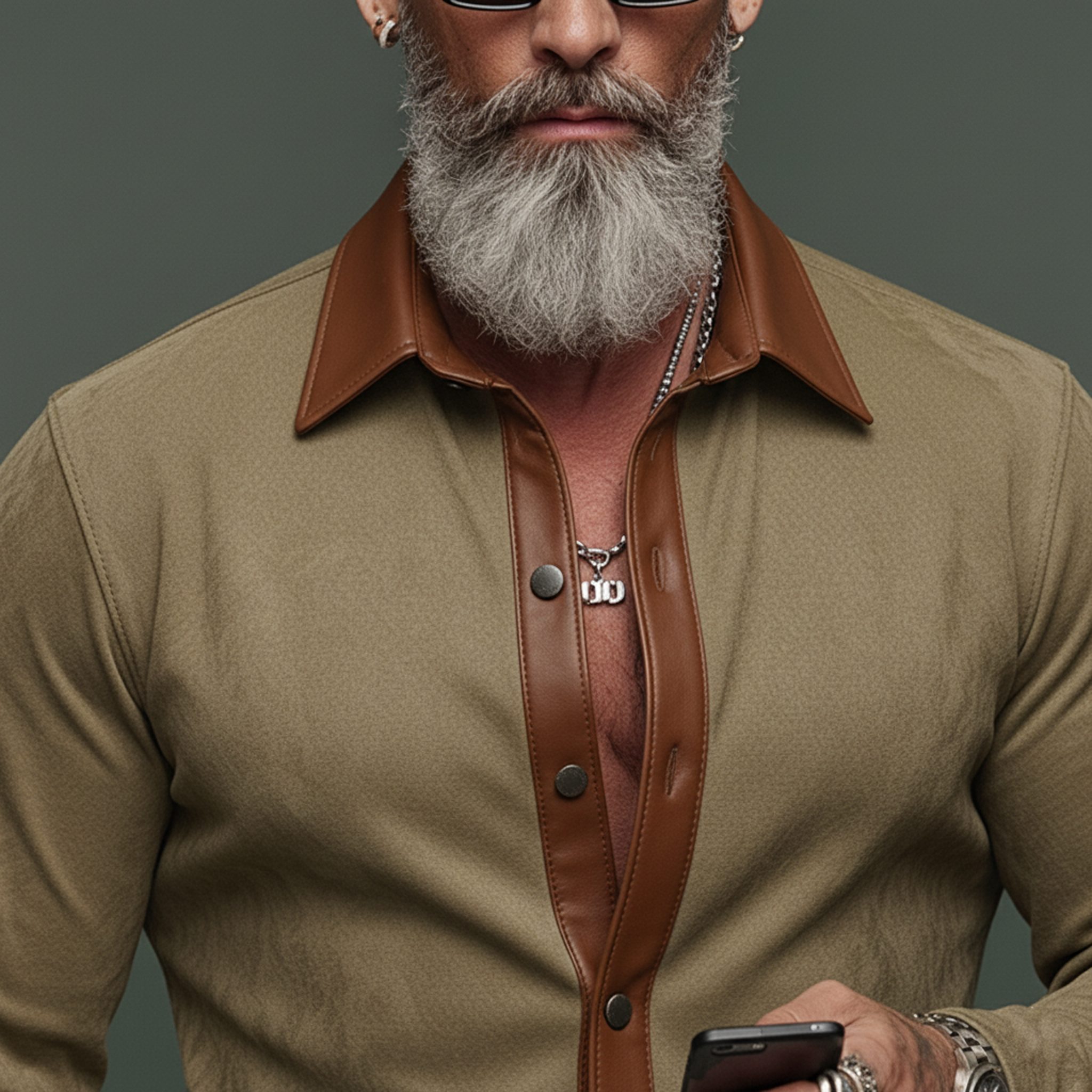 Men's Classic Vintage PU Leather Collar Slim-fit Faux Suede Long-sleeved Shirt MTA1719L6K