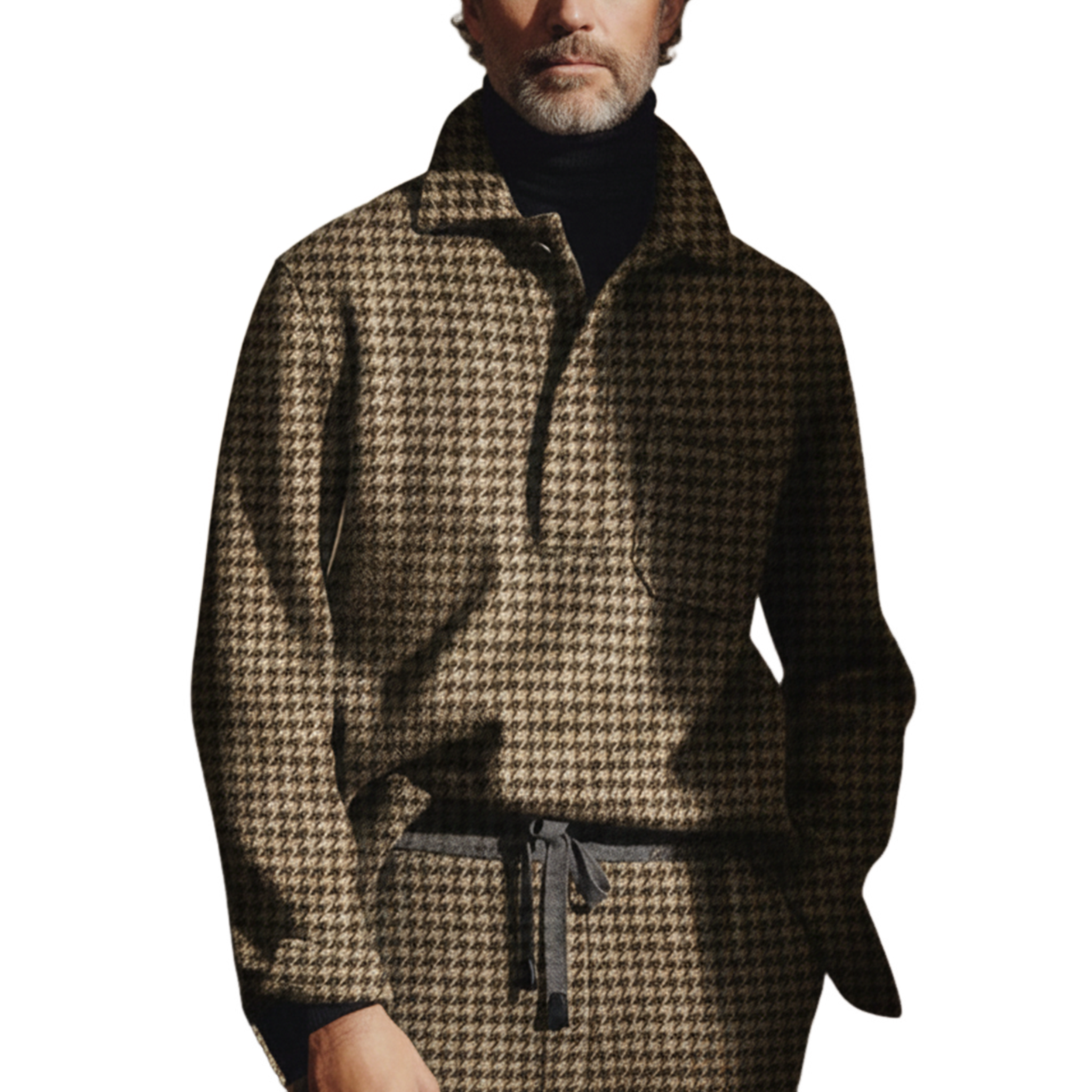 Men's Classic Light Business Style Houndstooth Wool Polo Shirt MTA0463K8K