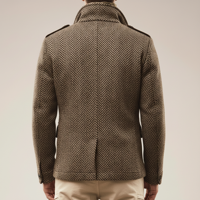 Men's Classic Vintage Khaki Herringbone Faux Wool Jacket MTA2729J4U