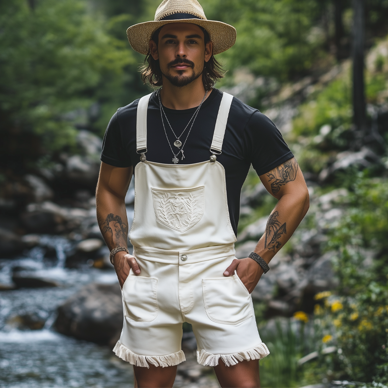 Men's Summer Fashion Embroidered Tassel Overalls MTA1172F6U