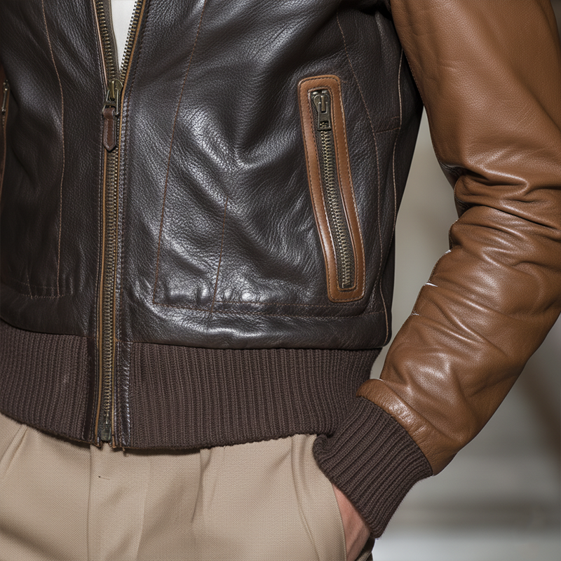 Men's Winter Retro PU Splicing Slim Leather Jacket MTA1460J1P