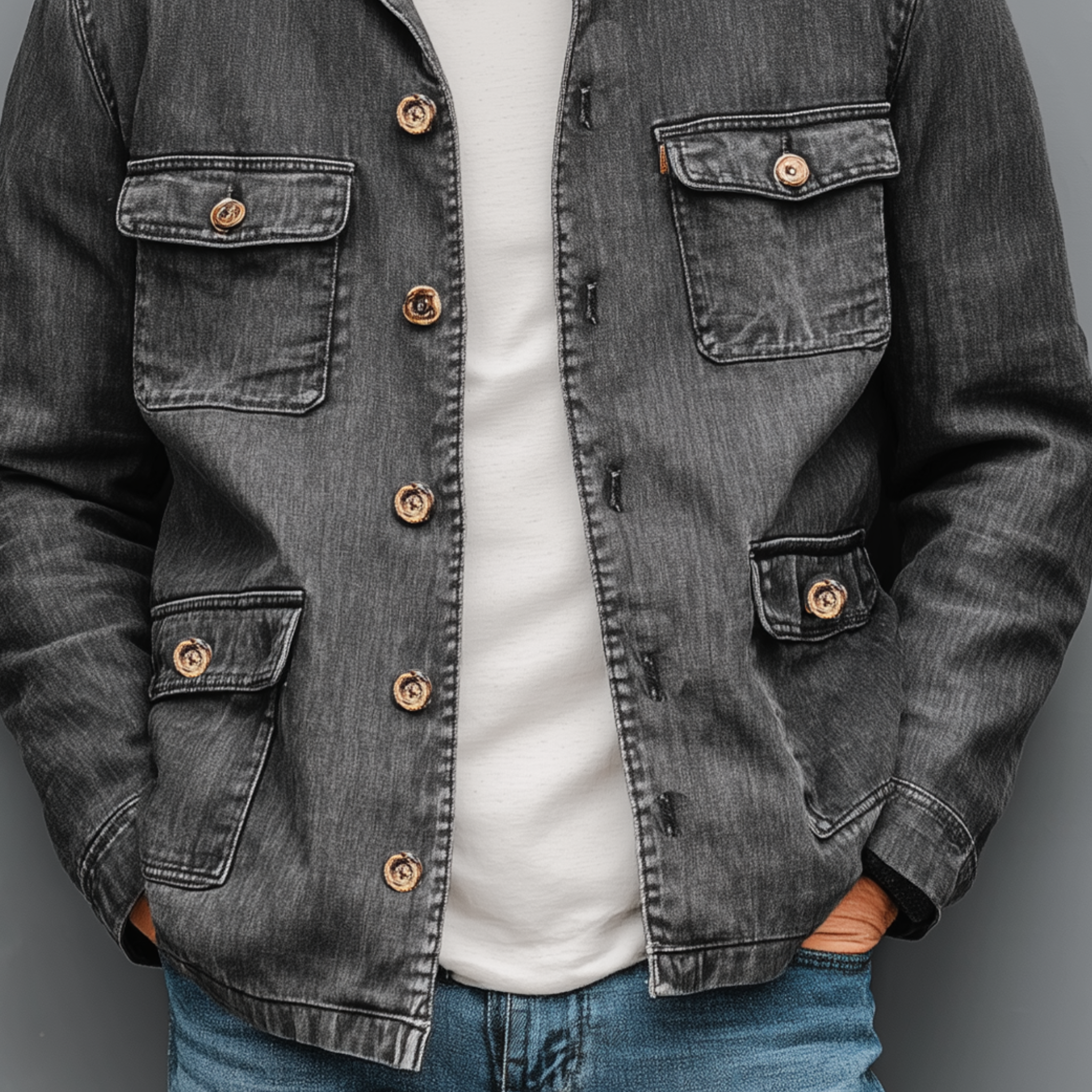 Men's Classic Casual Cotton Blend Washed Multi-Pocket Stand Collar Thin Jacket MTA2538G5K