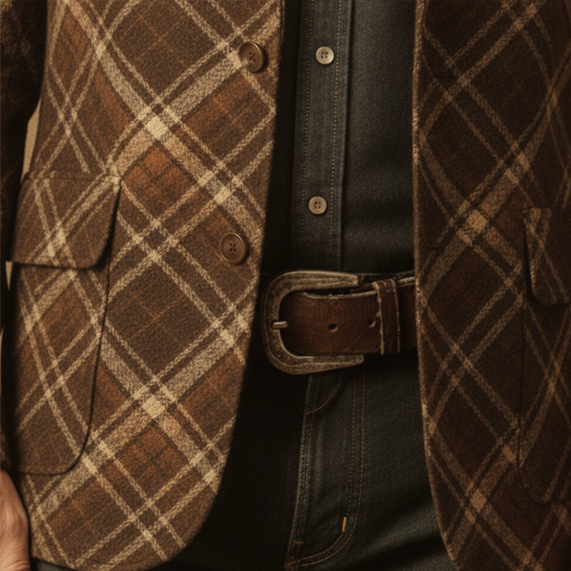 Men's Winter Retro Diamond Pattern Faux Wool Button Suit Jacket MTA2112K0P