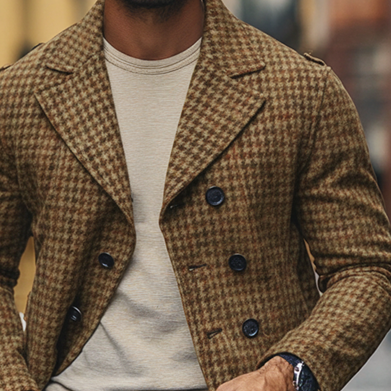 Men's Houndstooth Blend Lapel Double-Breasted Blazer MTA1581J2X