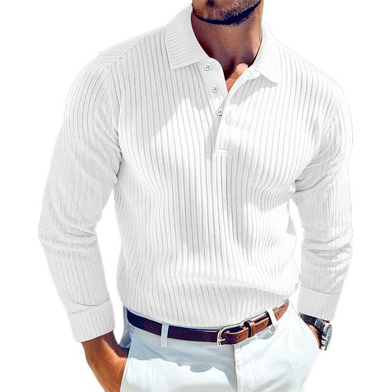 Men's Solid Color Knitted Slim Fit Lapel Long Sleeve POLO Shirt MTA0925I6X