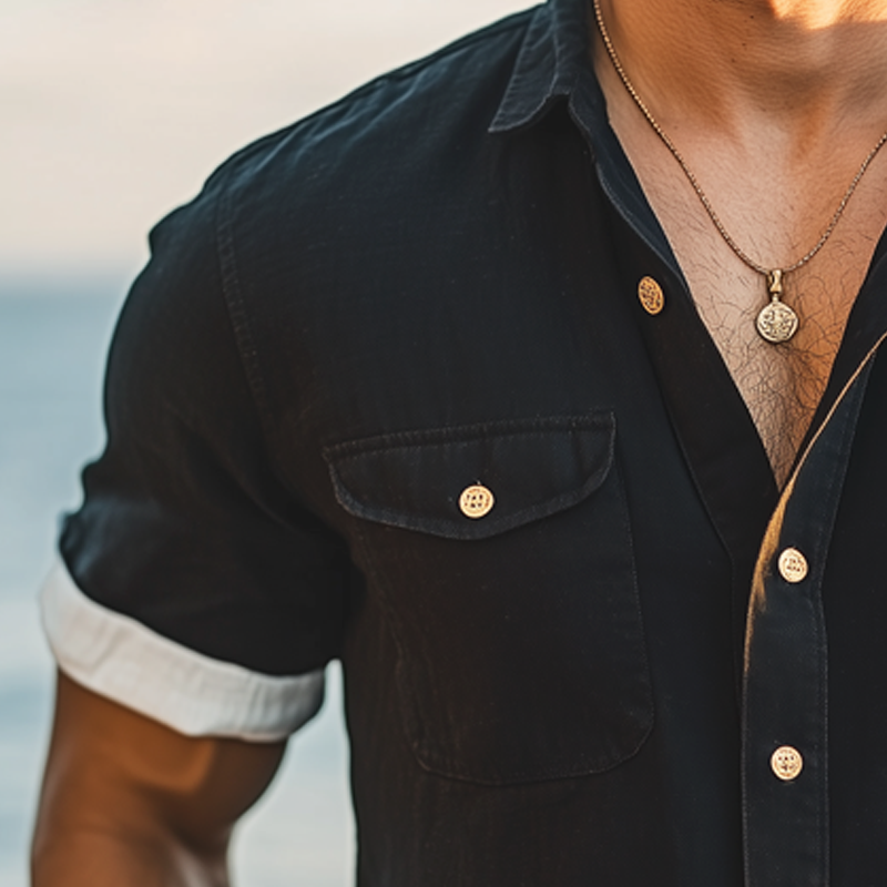 Men's Summer Business Color Matching Lapel Short-sleeved Shirt MTA2857G4U