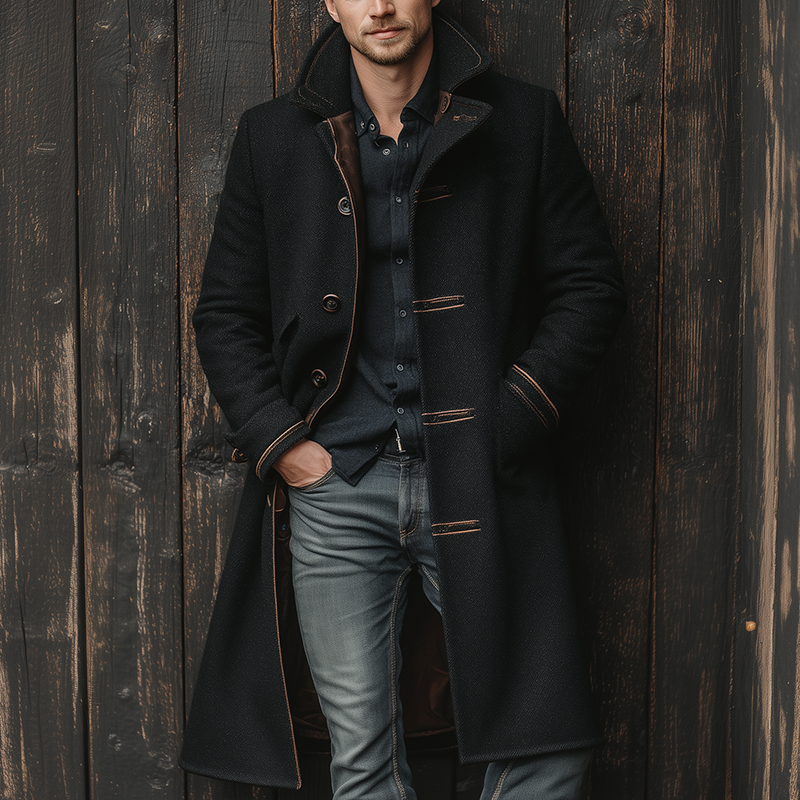 Men's Winter Fashion Twill Faux Wool Lapel Long Coat MTA1572J7P