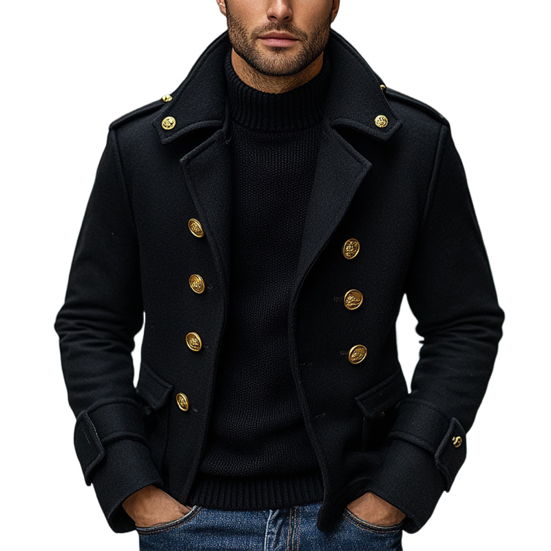 Men's Vintage Solid Color Loose Double Breasted Lapel Blended Jacket MTA1944I4X