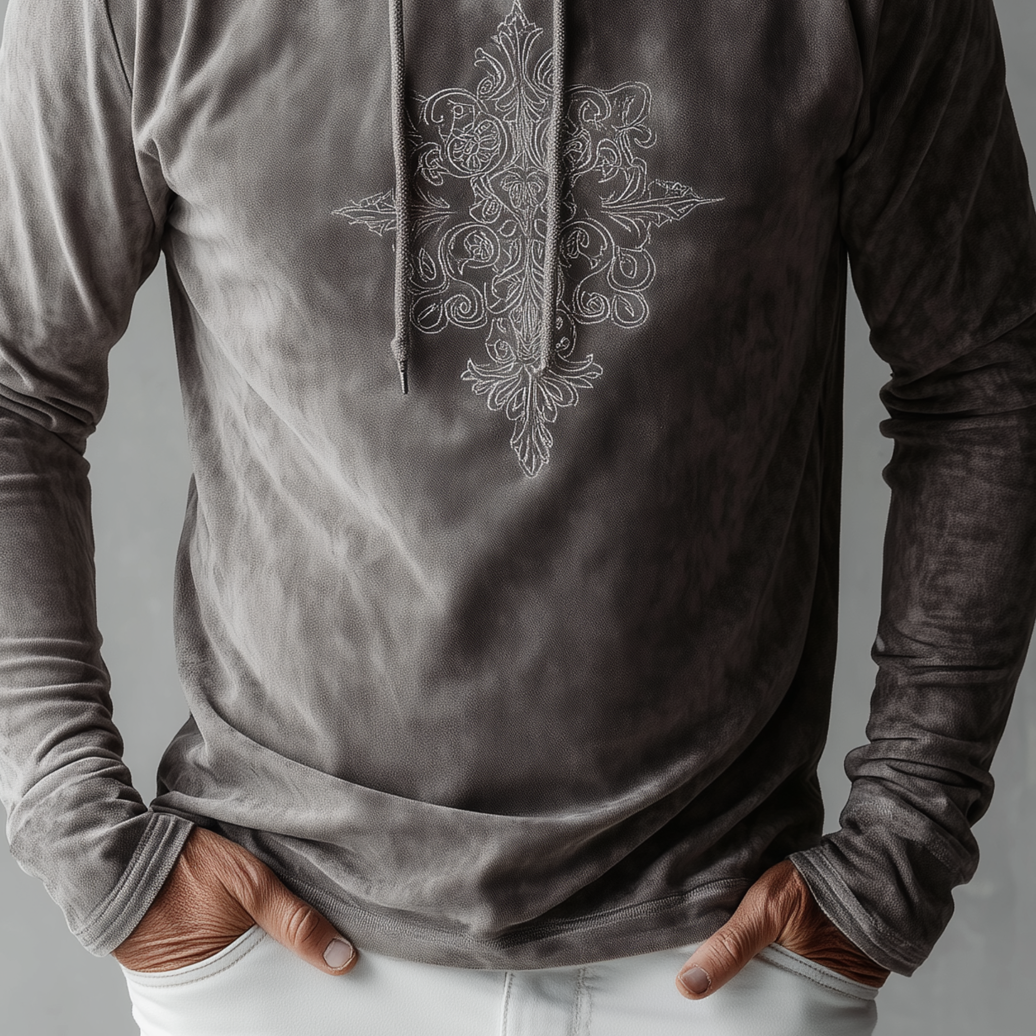 Men's Fashion Casual Thin Suede Embroidered Slim Fit Long Sleeve Hoodie MTA2990G5K