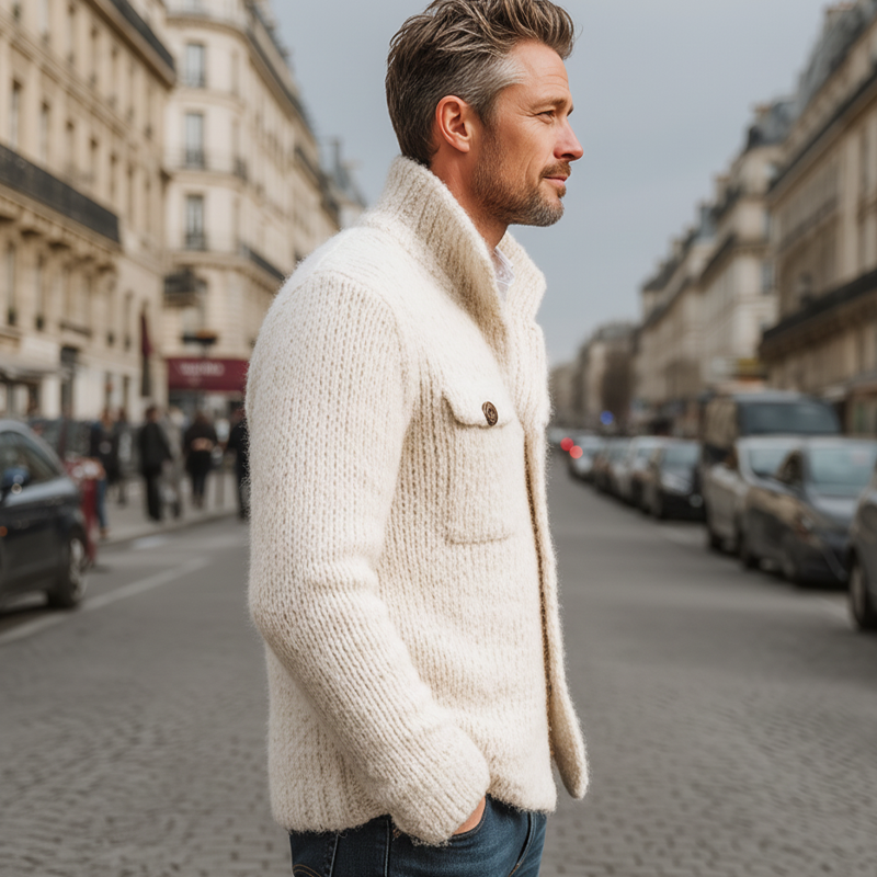 Men's Classic Solid Color Stand Collar Button Cardigan MTA1450J5U