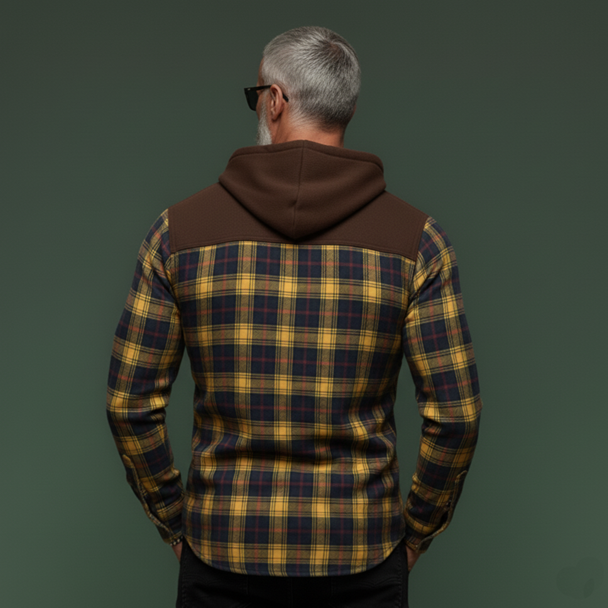 Men's Casual Rugged Style Patchwork Faux Suede Hooded Plaid Brushed Long-Sleeve Shirt MTA1313K7K