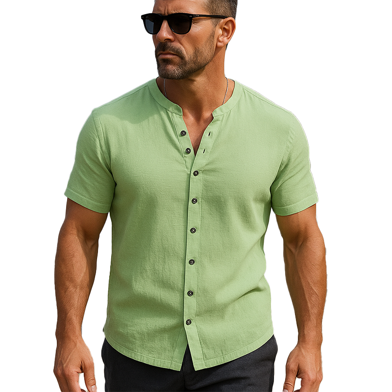Men's Summer Fashion Solid Color Linen Short Sleeve Shirt MTA0923F8P