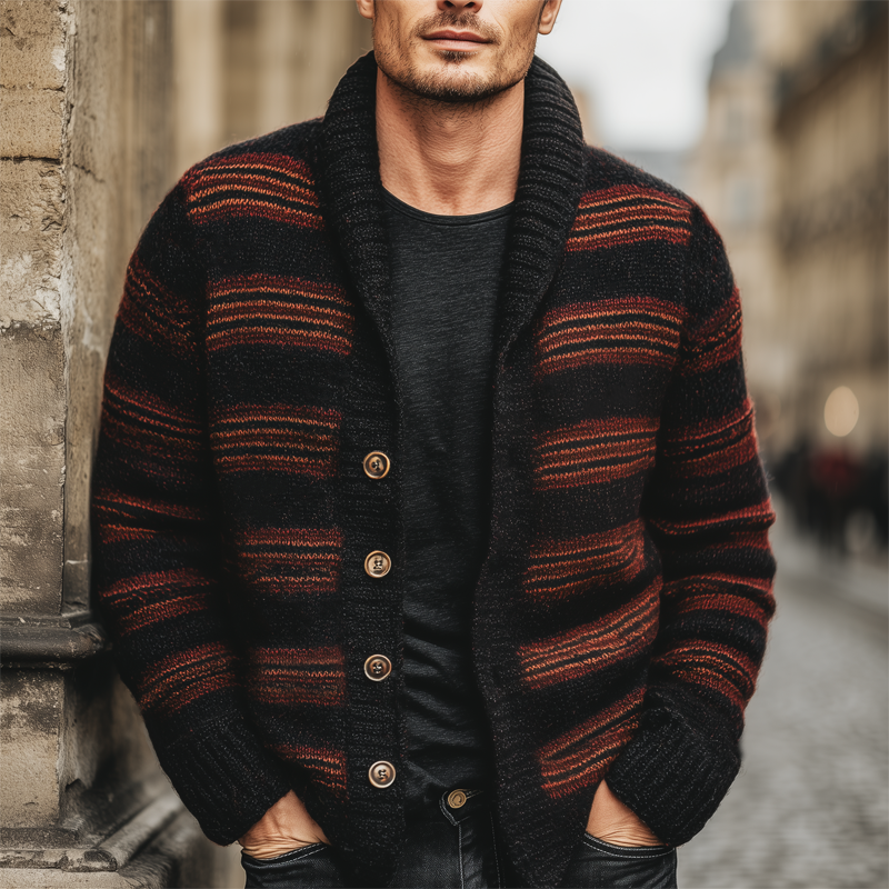 Men's Classic Color-blocked Striped Button-down Knit Cardigan MTA2965J8U