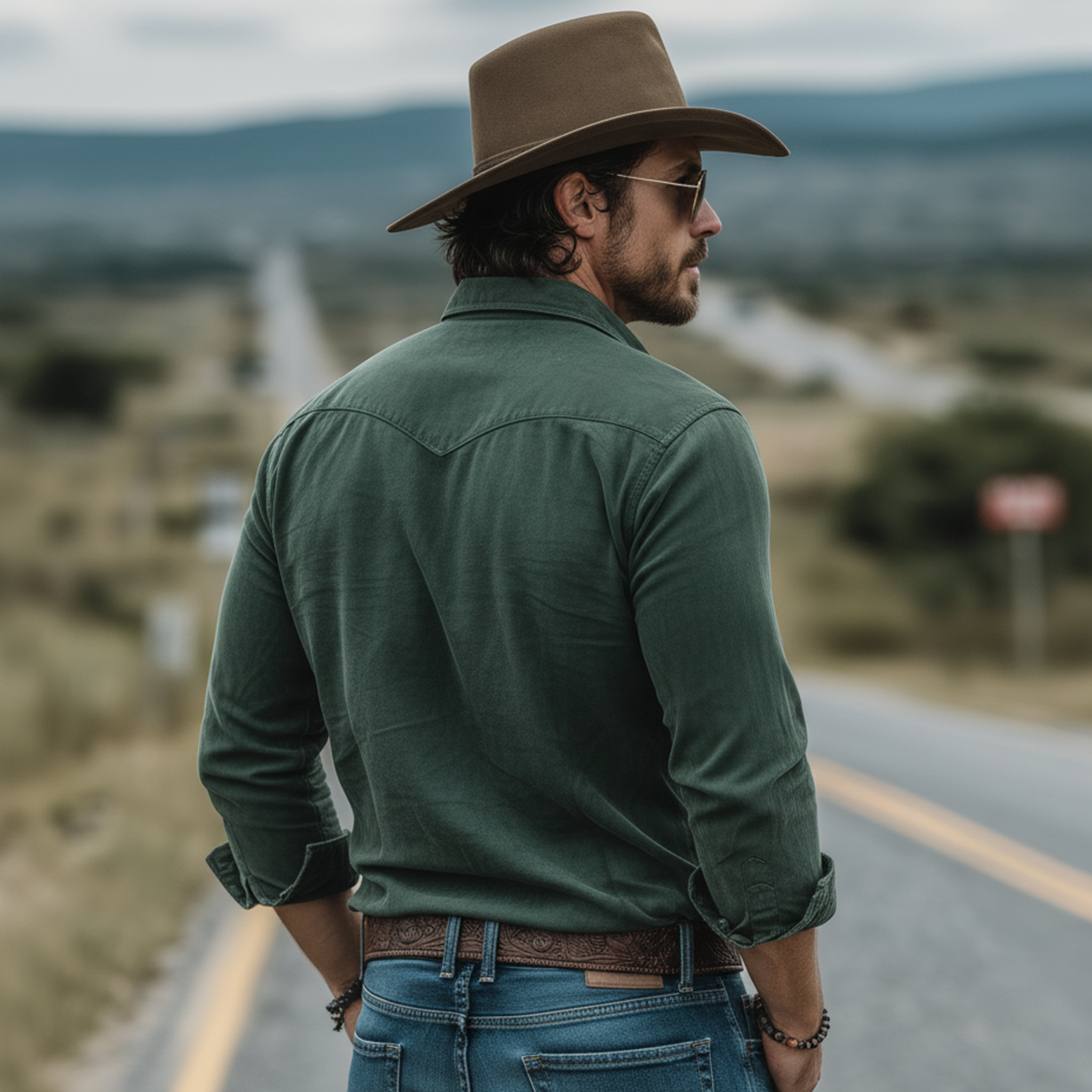 Men's Classic Retro Western Style Embroidered Faux Suede Slim Fit Long-Sleeve Shirt MTA0189L7K