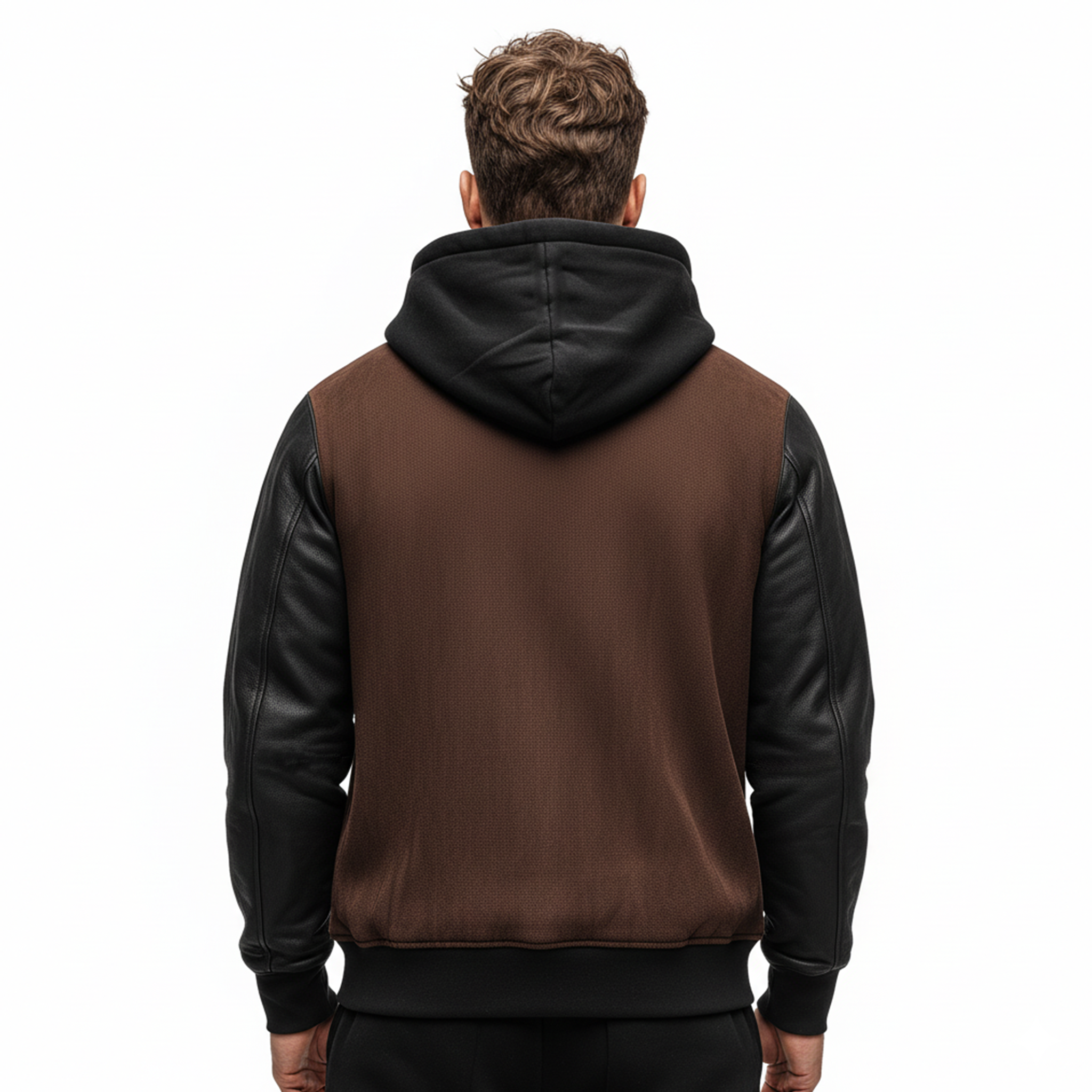 Men's Classic Casual Sleeve Stitching PU Leather Loose Faux Suede Hoodie MTA0983J5K