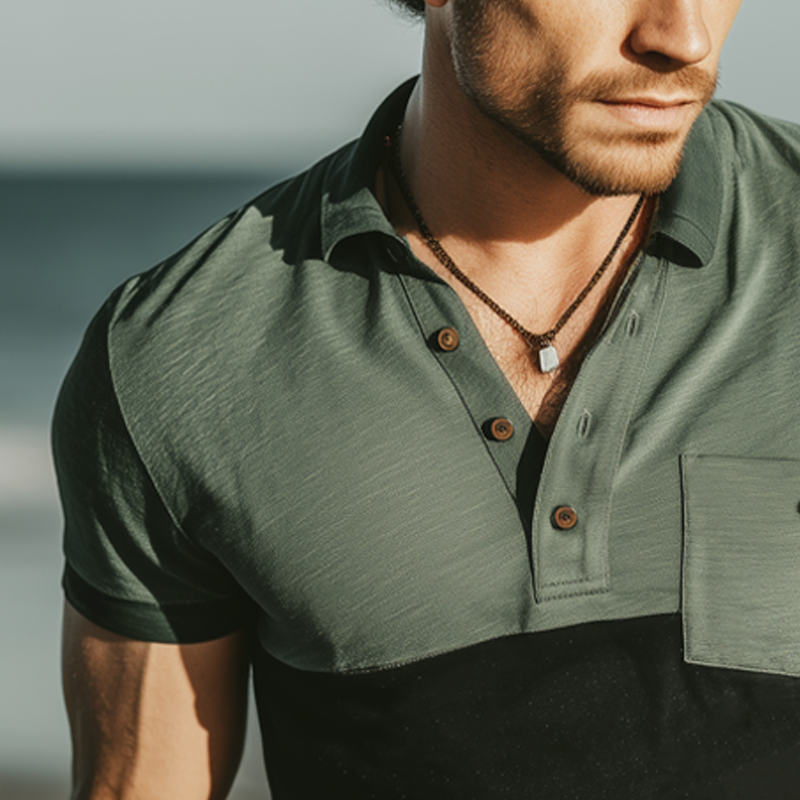 Men's Classic Colorblock Polo Neck Short Sleeve T-shirt MTA1573G8U