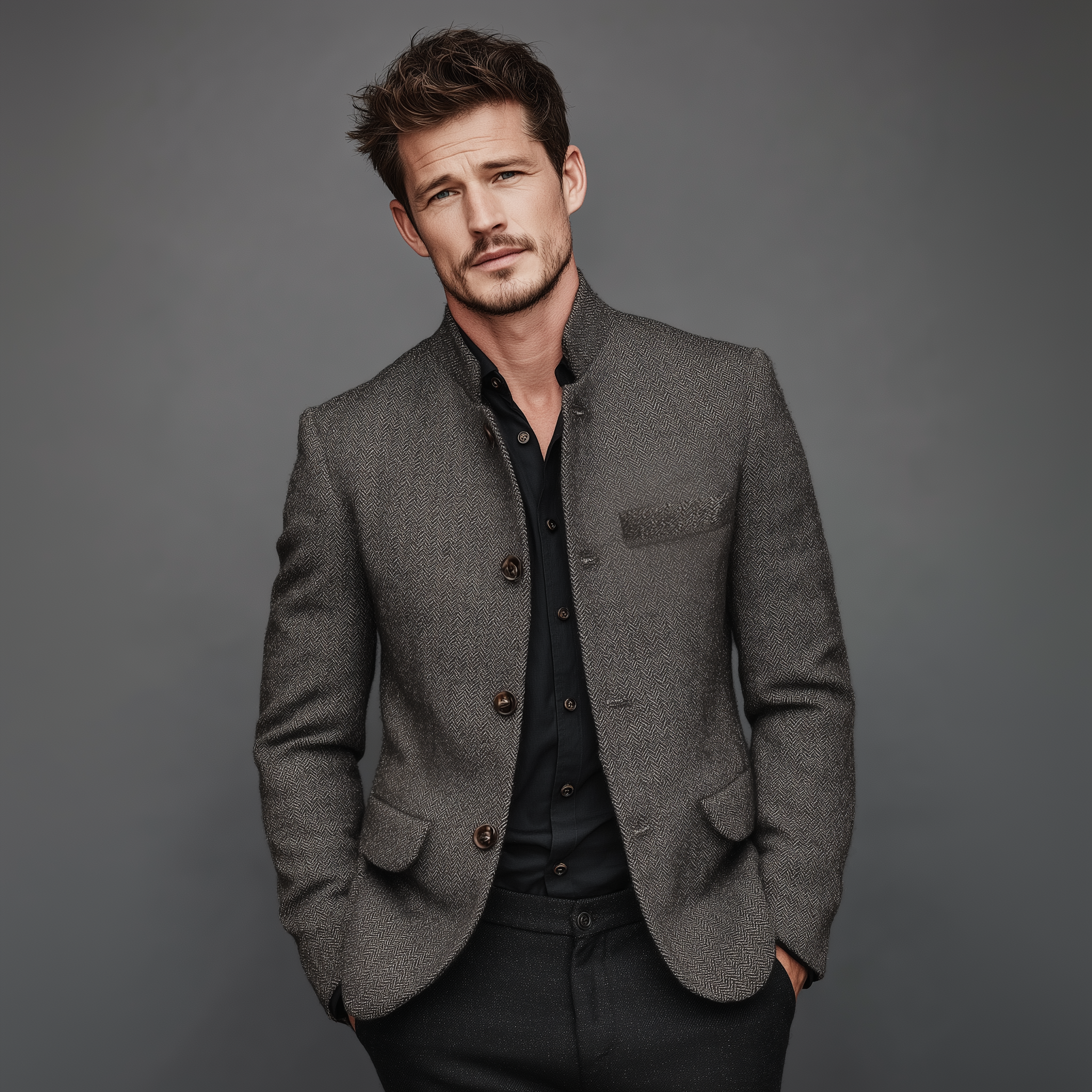 Men's Classic Vintage Herringbone Cotton Blend Stand Collar Jacket MTA0970I2K