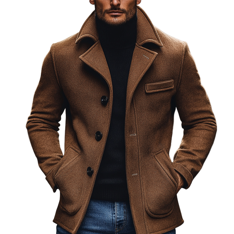 Men's Blended Wool Lapel Button Mid-length Coat MTA2024K1X