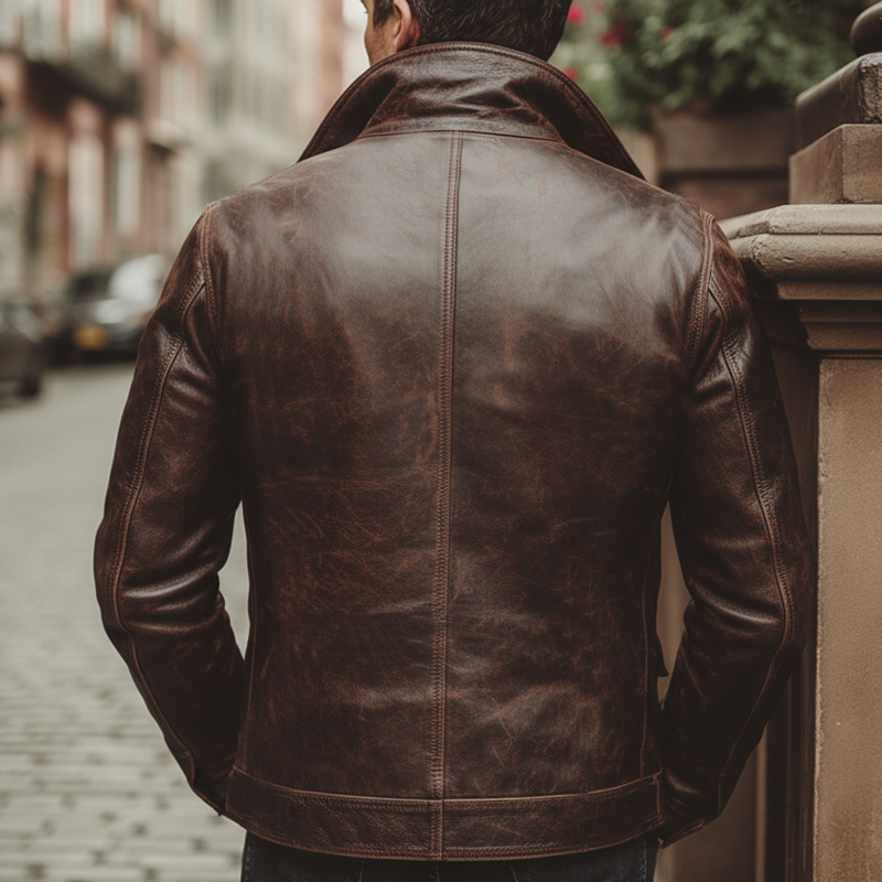 Men's  Classic Reddish-brown Distressed Button PU Leather Jacket MTA2964J2U