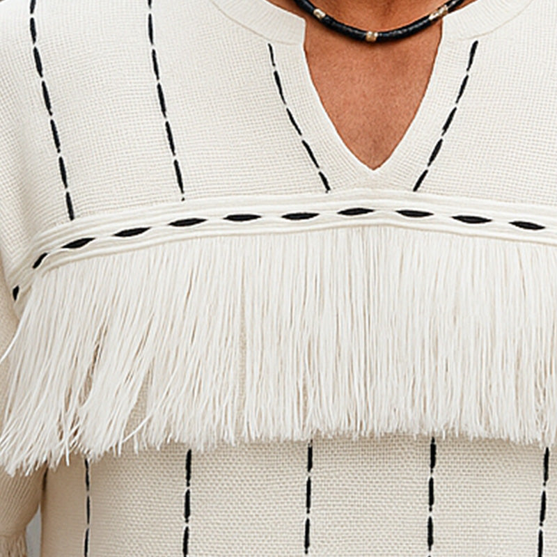Men's Summer Breathable And Comfortable Knitted Jacquard Tassel Short-Sleeved T-Shirt MTA2345E7P