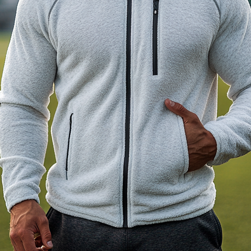 Men's Casual Sports Solid Color Polar Fleece Stand Collar Zipper Jacket MTA1365J3X