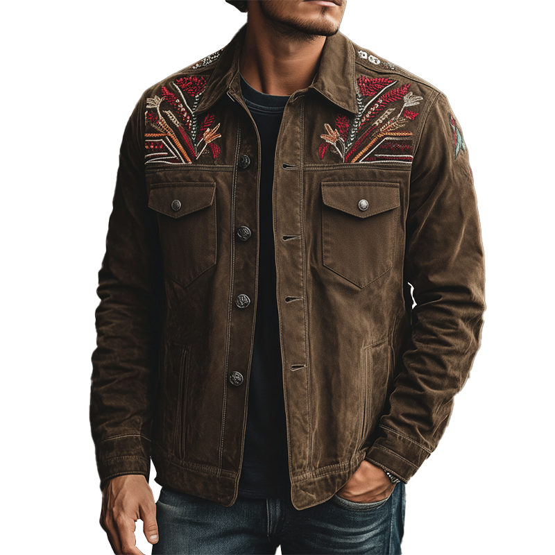 Men's Retro Embroidered Washed Denim Jacket MTA1137K9P