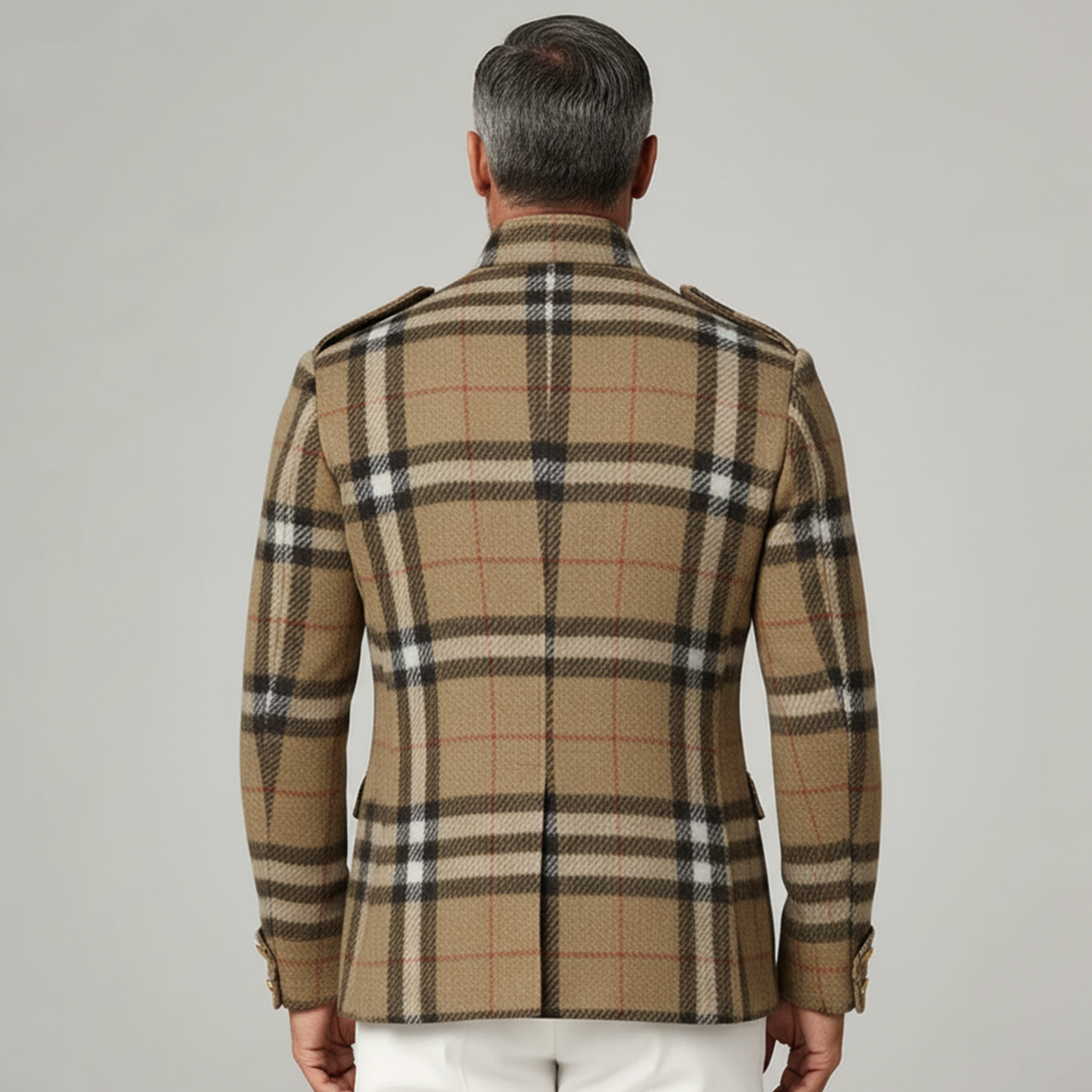 Men's Classic Retro Stand Collar Faux Plaid Woolen Slim Jacket MTA3023I8K