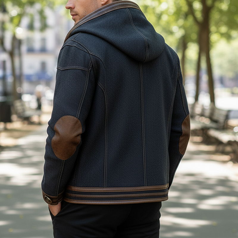 Men's Winter Fashion PU Trim Twill Cotton Hooded Jacket MTA1895I4P