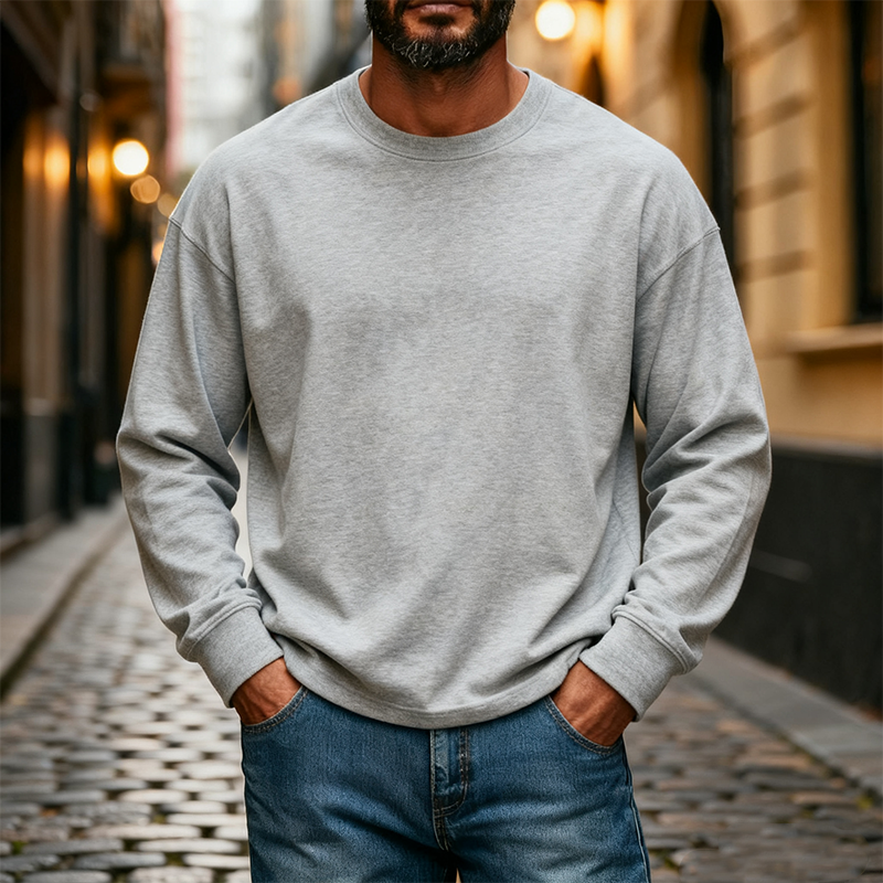 Men's Cotton Blend Loose Fit Casual Crew Neck Long Sleeve T-Shirt MTA2975J0X