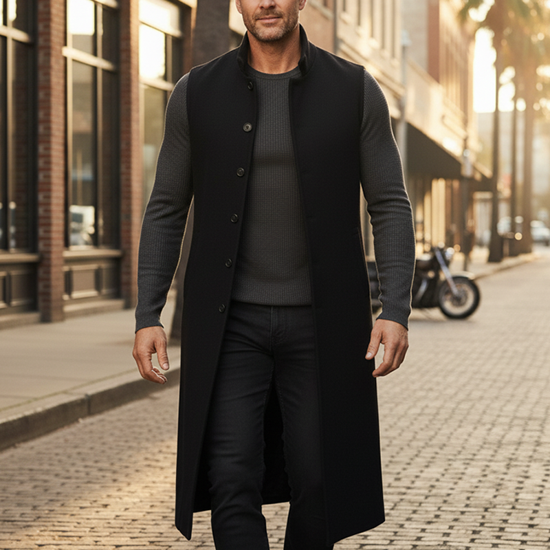 Men's Winter Faux Wool Long Button-Down Sleeveless Vest MTA2984K3P