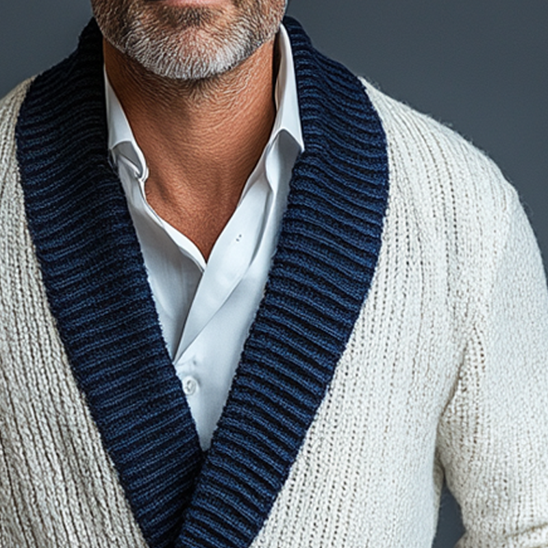 Men's Knitted V-neck Striped Jacquard Cardigan MTA0771K8X