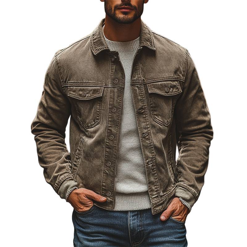 Men's Vintage Washed Distressed Collar Button Jacket MTA3081J6X