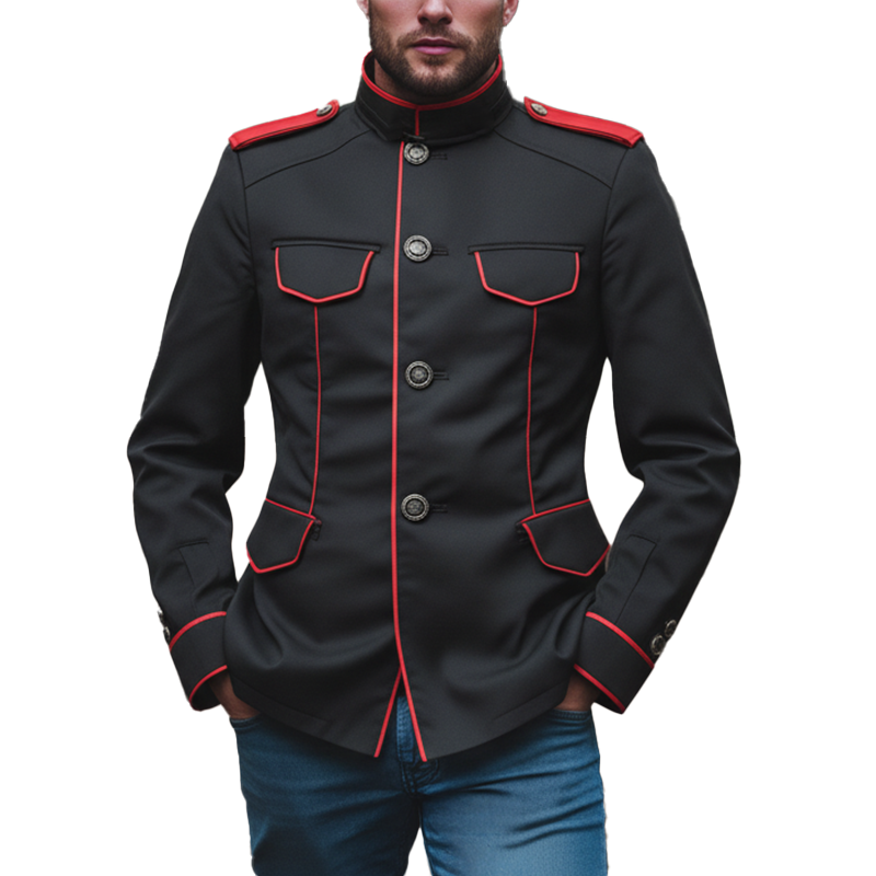 Men's Fashion Color-Blocked Cotton Blend Stand Collar Jacket MTA1754K2P