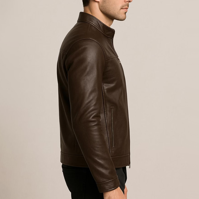 Men's Faux Leather Stand Collar Zipper Biker Jacket MTA1257I6Z