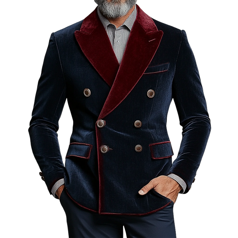 Men's Retro Color Block Velvet Lapel Blazer MTA0480L3X