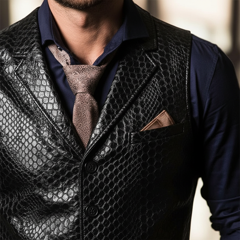 Men's Vintage Snake-Print PU Leather Vest MTA2942I2P