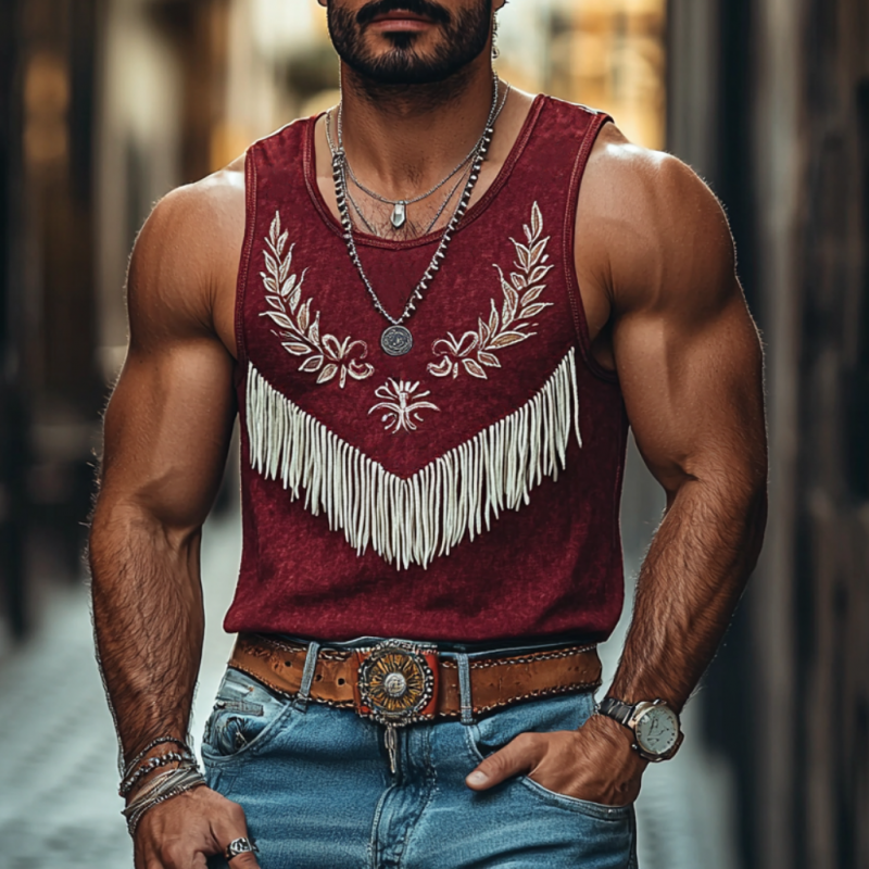 Herre casual bomull rund hals blomsterbroderi dusk lappeteppe slim fit tanktopp MTA2186E4M