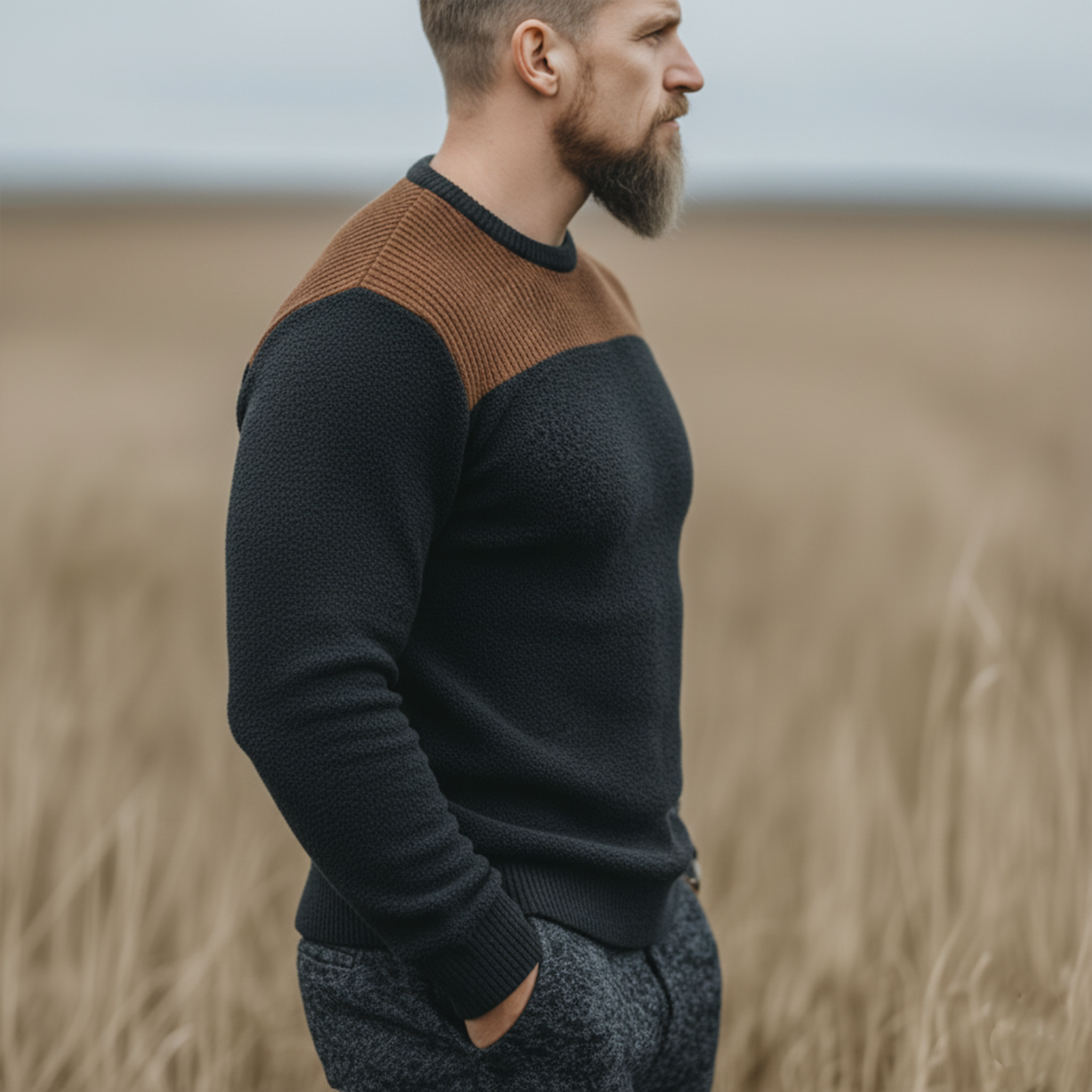 Men's Classic Western Tough Guy Style Dralon Fabric Warm Skin-friendly Slim Long-sleeved T-shirt MTA2209J3K