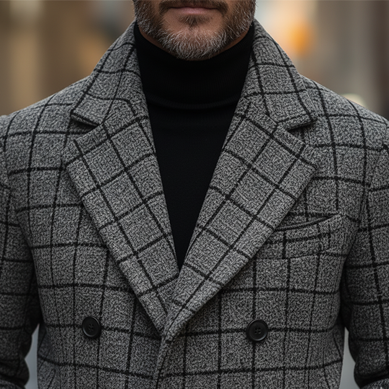 Men's Winter Retro Plaid Faux Wool Double-breasted Coat MTA1261K7P