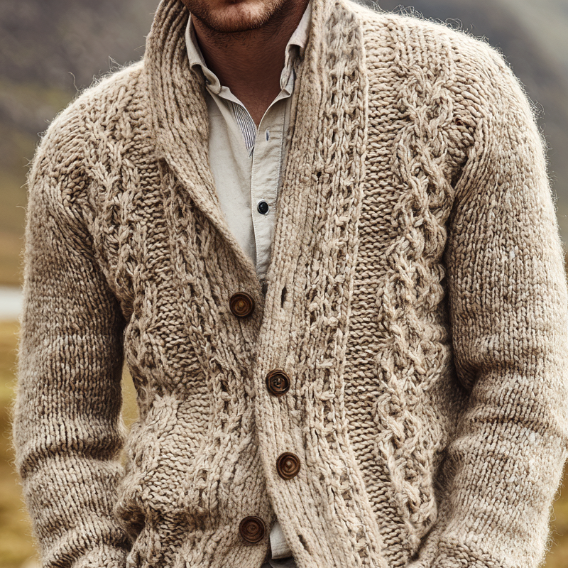 Men's Cable Knit Shawl Collar Single Breasted Cardigan MTA3081H4Z