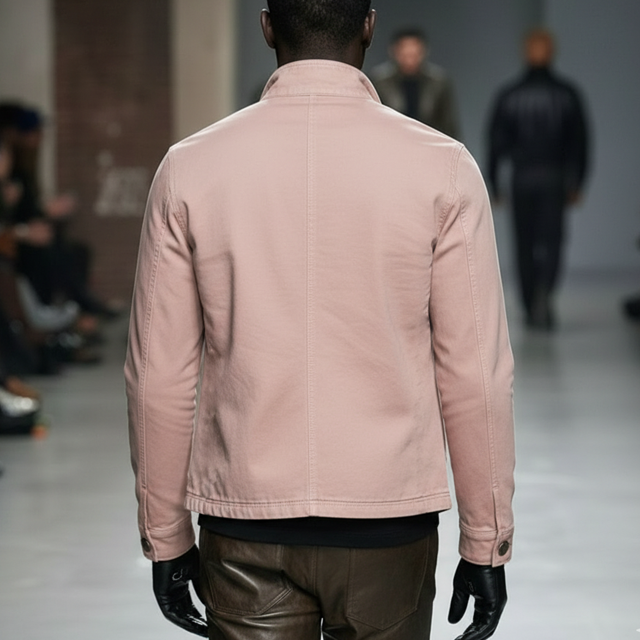 Men's Classic Casual Pink Washed Twill Cotton Zip-up Jacket MTA3016L8K