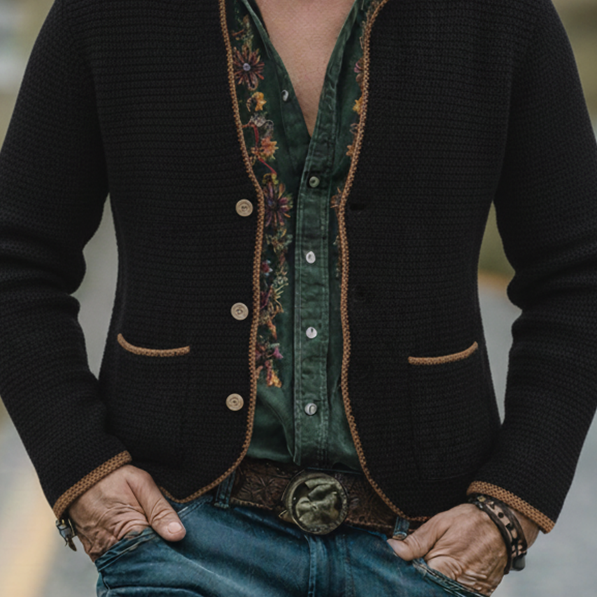 Men's Classic Vintage Western-style Stand-collar Knitted Cardigan MTA0857L0K