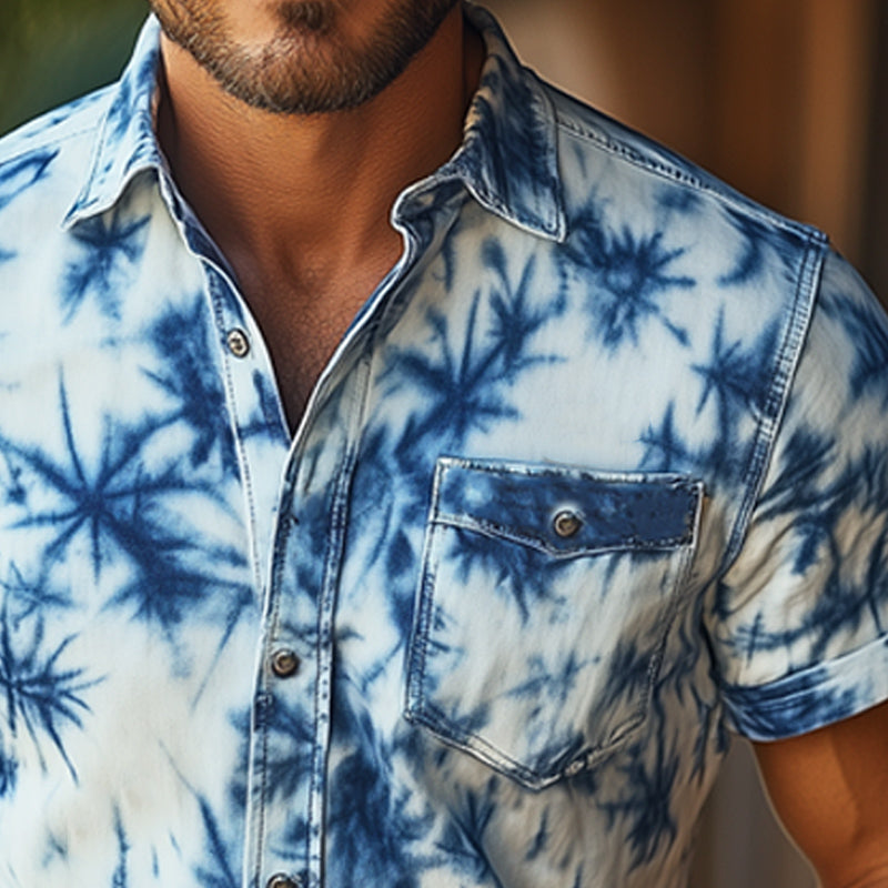 Men's Summer Comfort Printed Lapel Button Short Sleeve Shirt MTA2392E3U