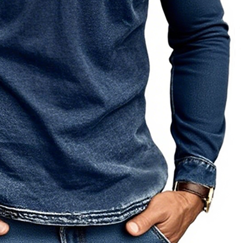 Men's Distressed Washed Soft Denim Henley Collar Long-sleeved T-shirt MTA0199G7Y
