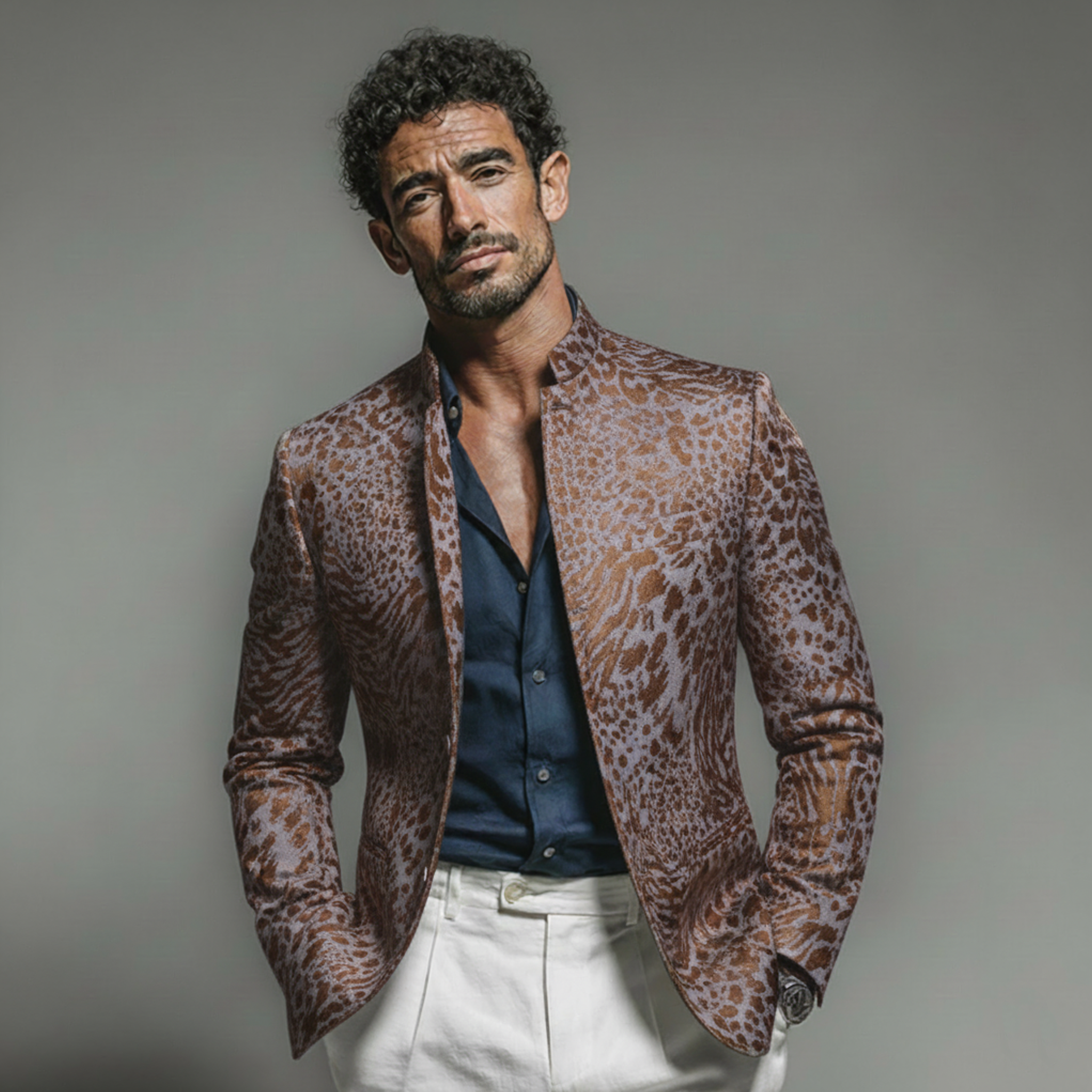 Men's Classic Vintage Stand-collar Blended Jacquard Jacket MTA3088L6K